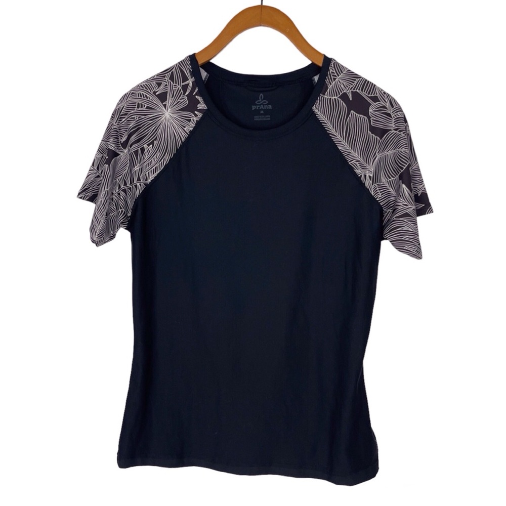 Prana Edge Wave SS Sun Top Black Fronds Color-Block Women’s Size M